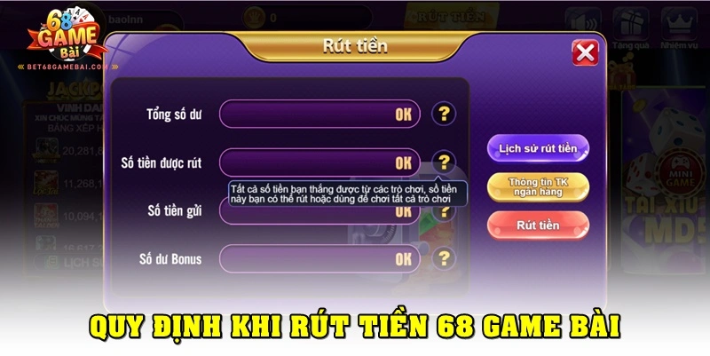 Nhớ đáp ứng một vài điều kiện khi rút tiền 68 Game Bài